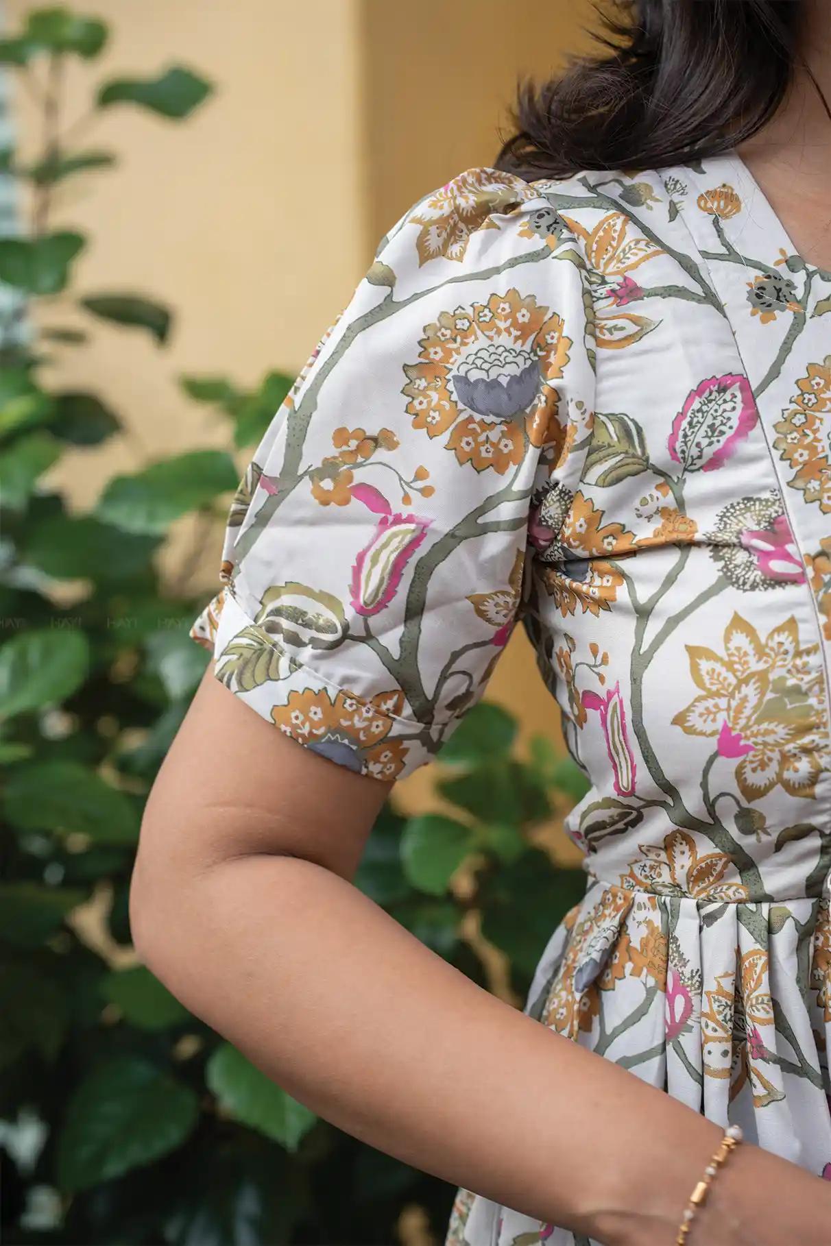 Zarika Beige floral printed Maternity and Feeding Cotton Blend Dress - product media