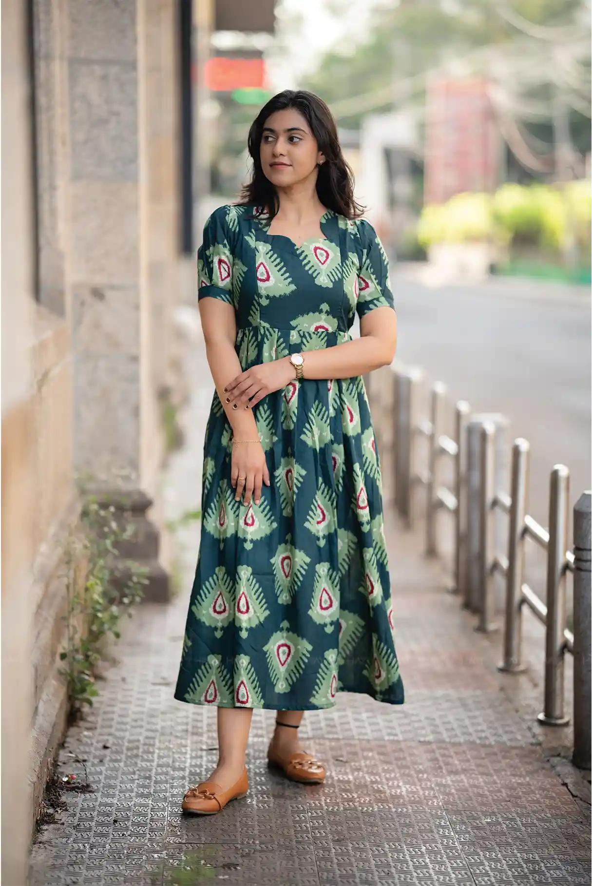 Inkmist Navy printed Maternity and Feeding Cambric Dress - product media