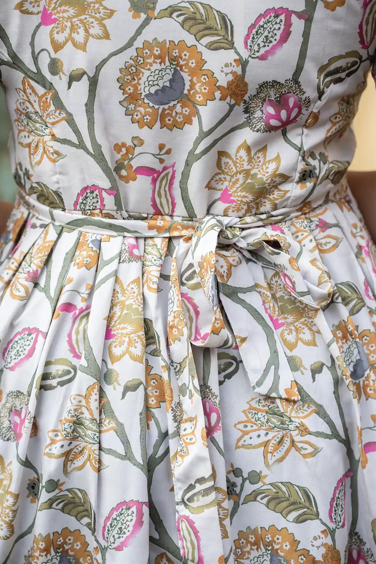 Zarika Beige floral printed Maternity and Feeding Cotton Blend Dress - product media