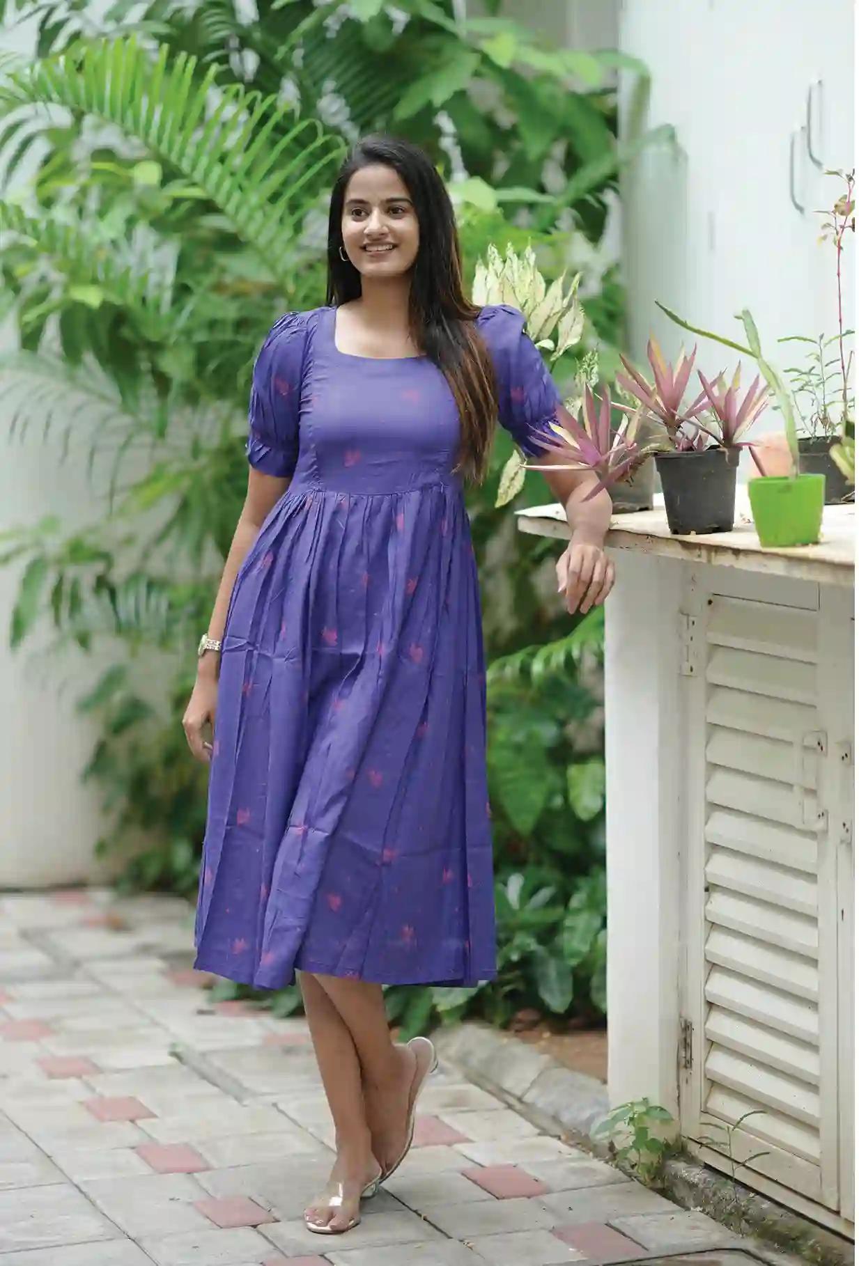 Vintage Wingcraft Violet Printed Maternity and Feeding dress - product media