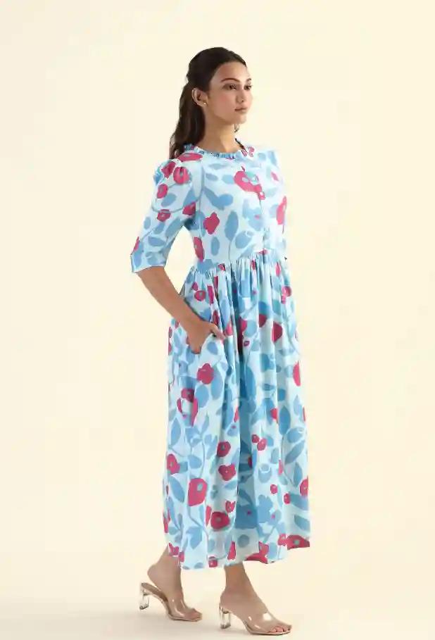 Fragmented Flowers Blue Printed feeding and maternity wear - product media