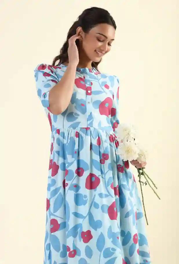 Fragmented Flowers Blue Printed feeding and maternity wear - product media
